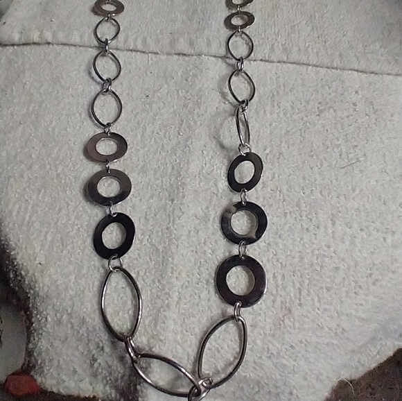 Super long lia Sophia circles silvertone necklace - Picture 1 of 7